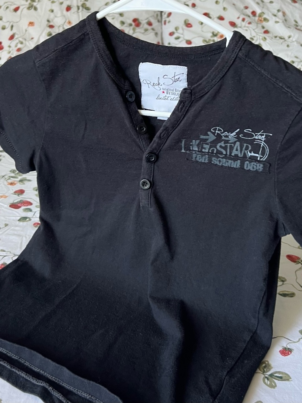 rock star black button baby tee